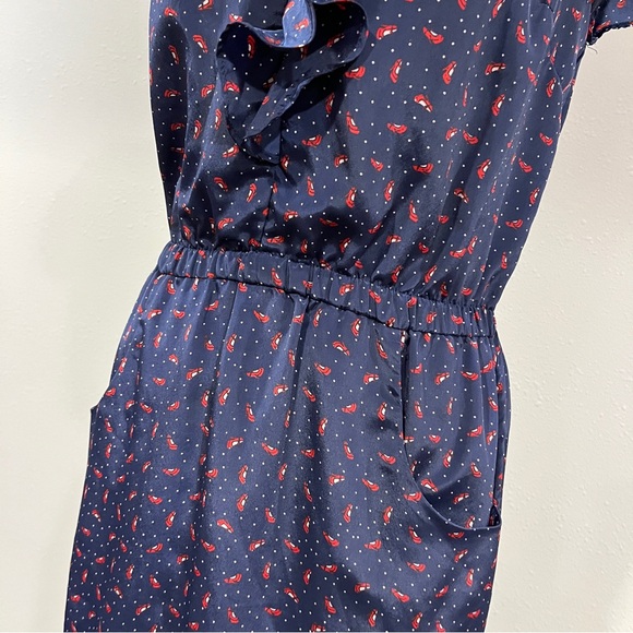 Jessica Simpson Navy Blue shoe and dot print mini Dress size small - Picture 6 of 13